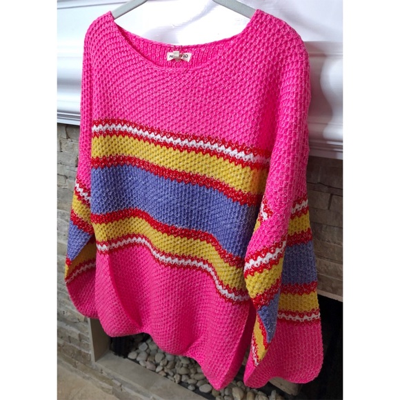 🌸LAST 2! Fuchsia Stripe Color Block Oversize Sweater - Picture 10 of 10